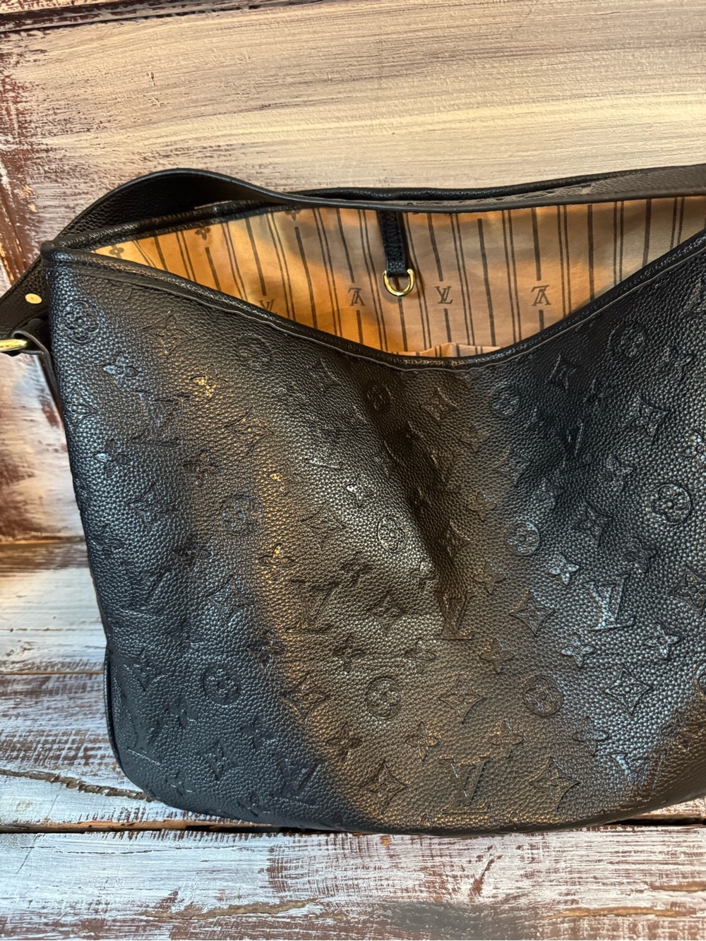 Black Embossed Shoulder Bag with Top Strap - Picture 2 of 9